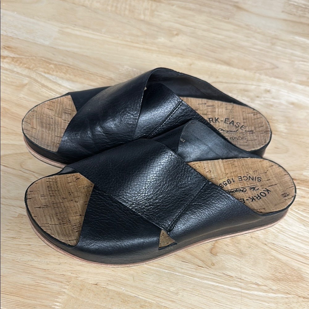 Kork-Ease Black Leather Slides